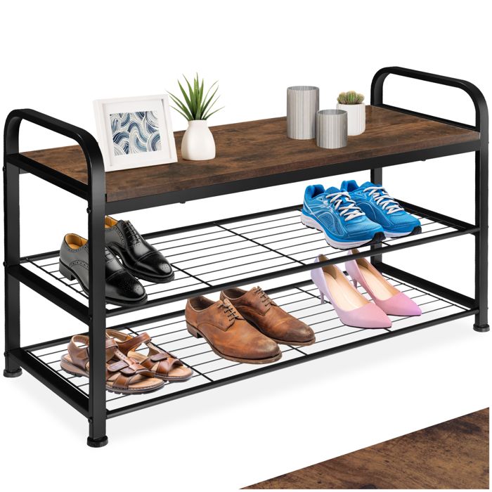 Meuble à chaussures - TECTAKE - Étagère à chaussures SOUTHAMPTON en acier 91 x 36 x 55 cm - Bois foncé
