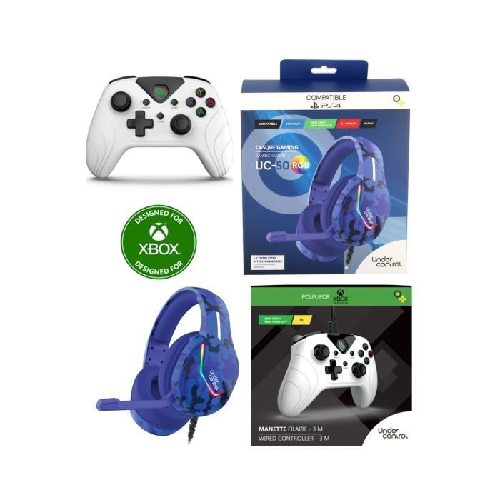 Casque Gamer LED RGB XBOX X/S PS4 - PS5 PLAYSTATION SWITCH PC Pro Gaming + Manette XBOX ONE-S-X-PC Blanche
