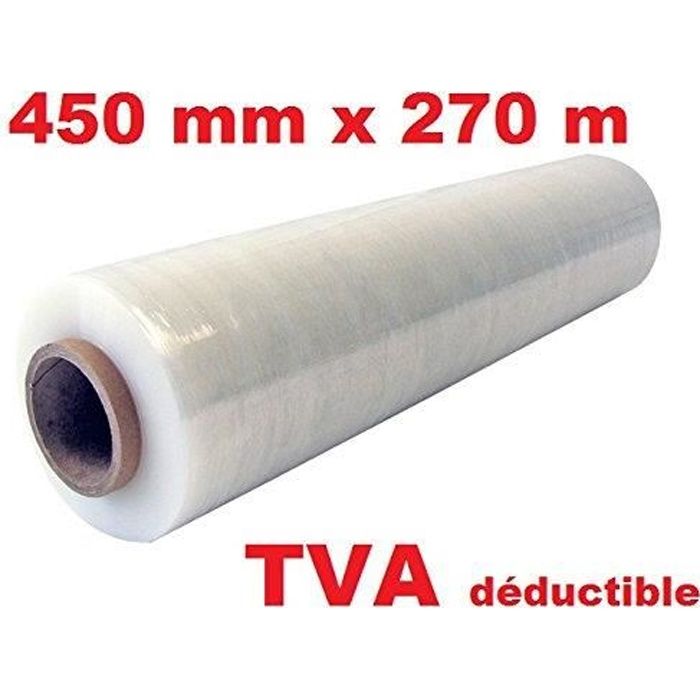Film étirable Pour Palette Noir - 450 Mm X 270 M, Préétiré, Manuel, Opaque Anti-UV, Lot De 12 Rouleaux