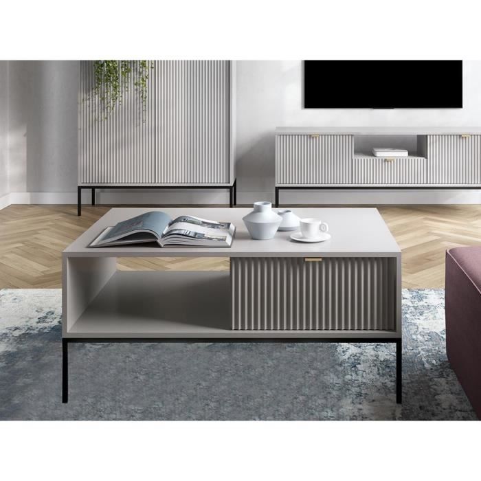 Table basse avec 2 tiroirs et 1 niche Gris LIOUBA Cdiscount Maison