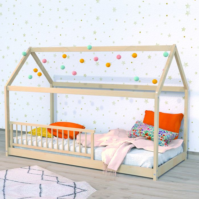 Lit cabane - WEBER INDUSTRIES - Panda - Barrière de lit amovible - Sommier inclus - Bois massif Lit cabane - WEBER INDUSTRIES - Panda - Barrière de lit amovible - Sommier inclus - Bois massif