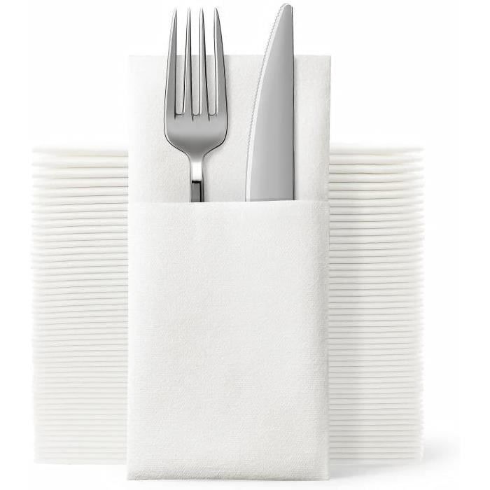 Lot De 100 Serviettes Jetables Airlaid Toucher Lin Blanc 20x40cm - Luxe Pour Mariage Et Fêtes