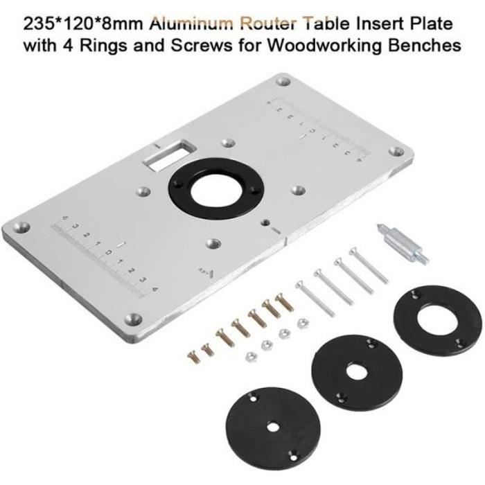 Aluminum routeur Table Plaque Insérer Pour charpenterie avec 4 Router Insert Rings + set vis de fixation Pour charpenterie--DQ