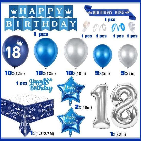 18 Ans Anniversaire Décoration Garçons Chrome Bleu Argent,Royal Bleu  Ballons Arch Kit avec Joyeux Anniversaire Bannière Cake T[340] - Cdiscount  Maison