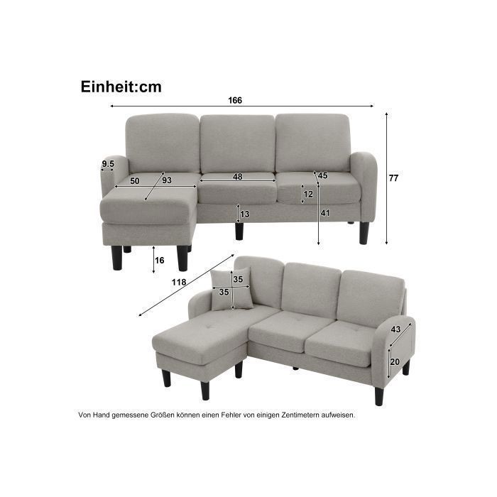 Sweiko Sweiko Canapé D'angle En L Avec Méridienne - Canapé 3