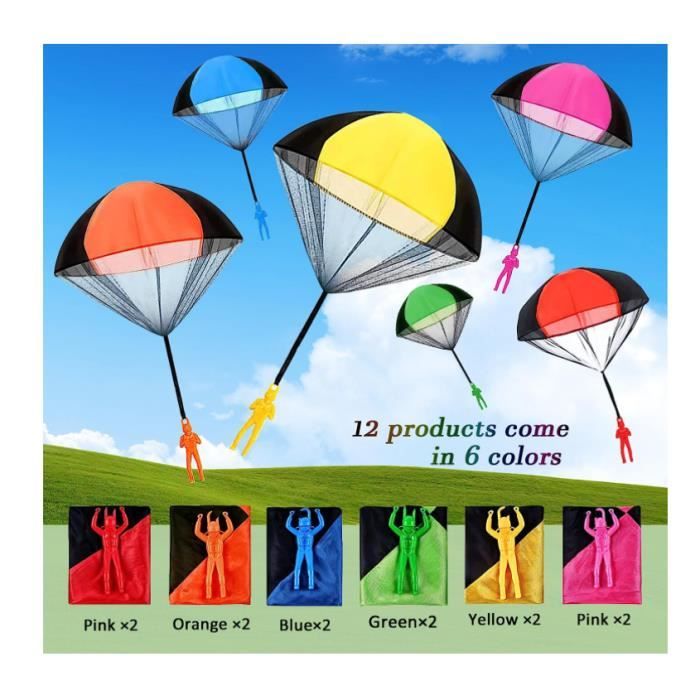 Lot De 12 Parachutes Jouets – Soldats Parachutistes – Lancement à Main – 6 Couleurs – Jeu Extérieur Enfant Dès 4 Ans