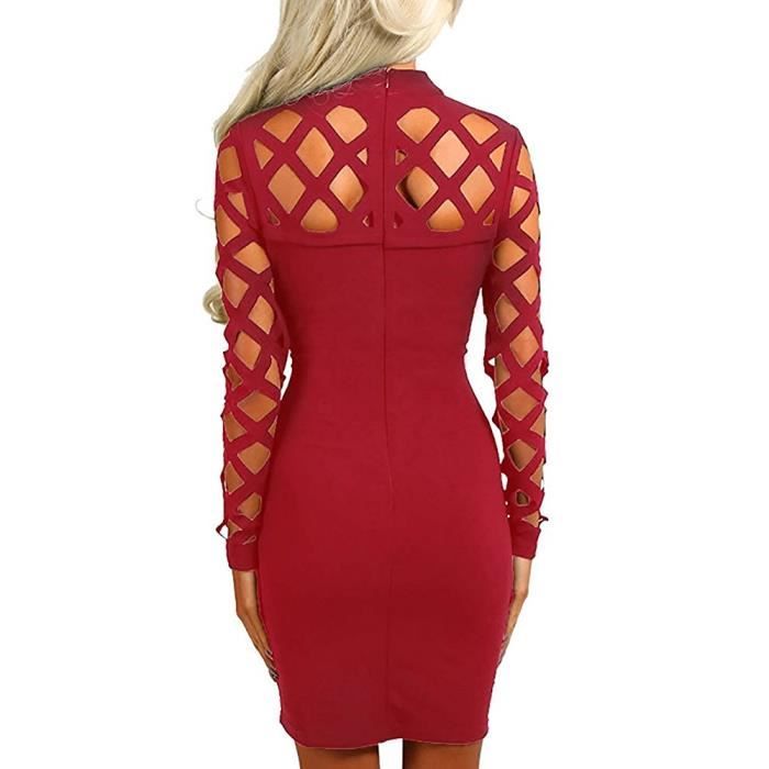 Robe rouge femme manche store longue