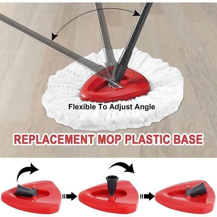 Tête De Rechange Triangulaire Pour Balai Rotatif – Compatible EasyWring Turbo – Rouge – Pour Sols Durs Et Carrelage – Installation Facile Sans Outil