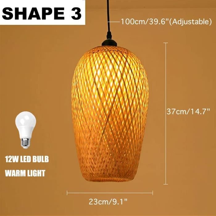 GUANSHAN Lustre Plafonnier Bambou Tissé - Abat-Jour Créatif Pour Salle à Manger Et Chambre - Taille S