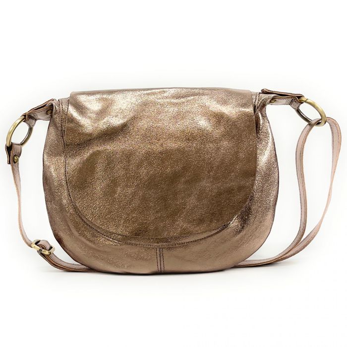 Sac Bandoulière Cuir Vintage Gino Ferruzzi Florence - Marron, Cuir Autruche, Métal Doré, Italie