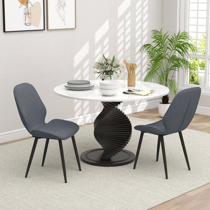 Lot De 2 Chaises De Salle à Manger Modernes - Dossier Incurvé, Assise Rembourrée, Pieds Métal - Gris