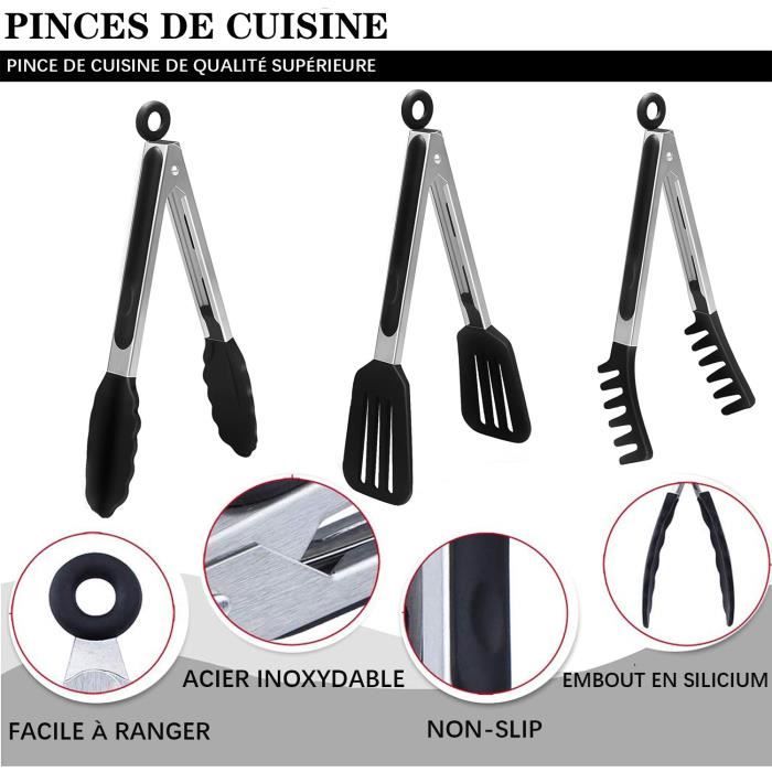 Pince buffet silicone noir 24cm - accessoire de cuisine