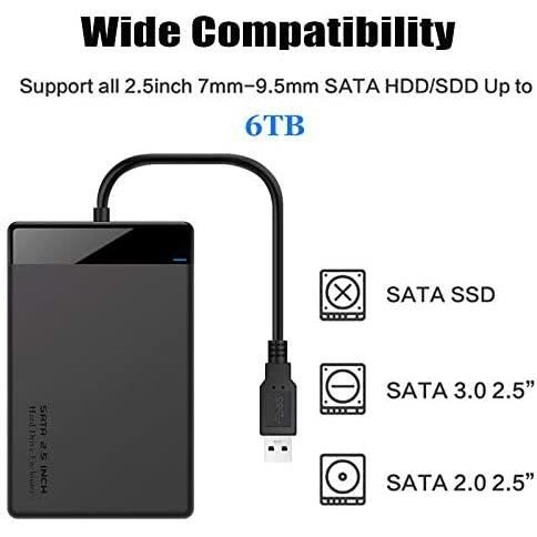 Boîtier disque dur externe USB 3.0 SATA/SSD 2.5 avec UASP pour HDD 7mm