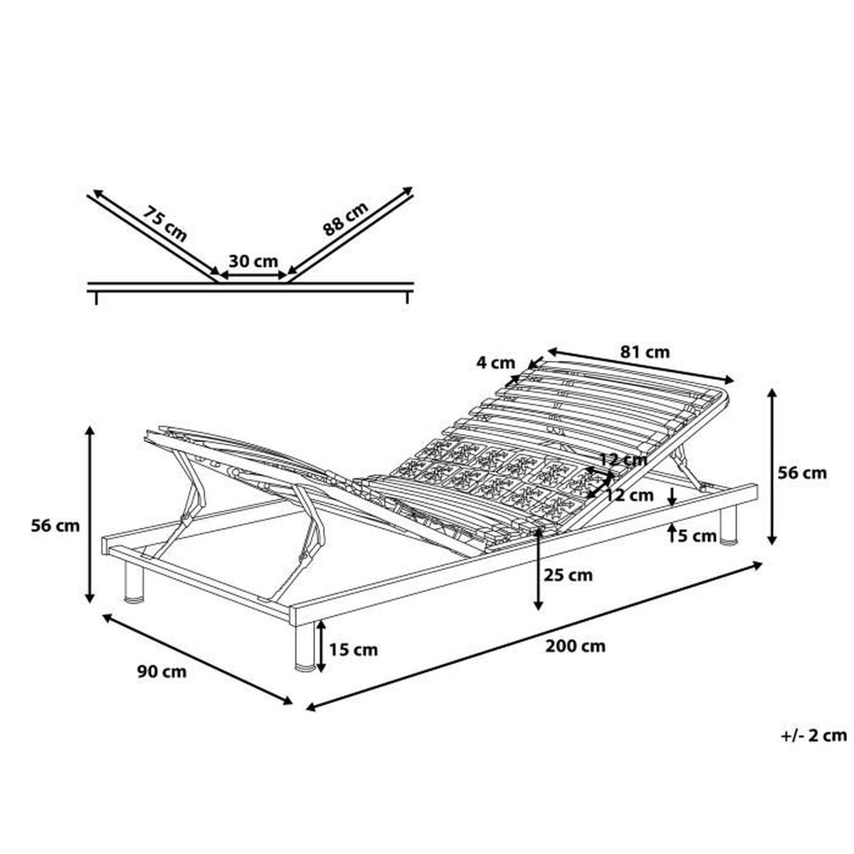 Beliani Sommier A Lattes Reglable Manuellement 90 X 200 Cm Moon Achat Vente Sommier Soldes Sur Cdiscount Des Le 20 Janvier Cdiscount