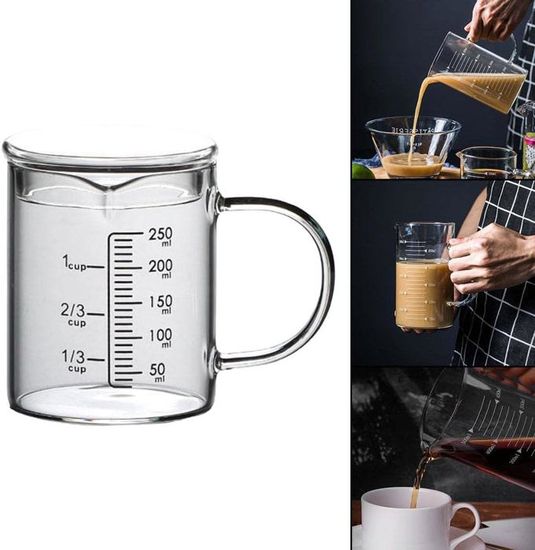 BorinGlass Gobelet En Verre Borosilicate 50 Ml Avec Bec Verseur - Gradué, Pour Laboratoire Ou Cuisine - Garantie 1 An