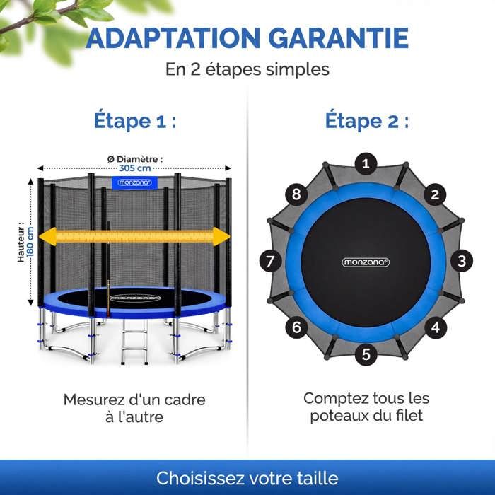 ZONADAH Filet De Sécurité Pour Trampoline 2,44 M - 6 Barres, Hauteur 1,63 M - Protection Solide Et Facile à Installer