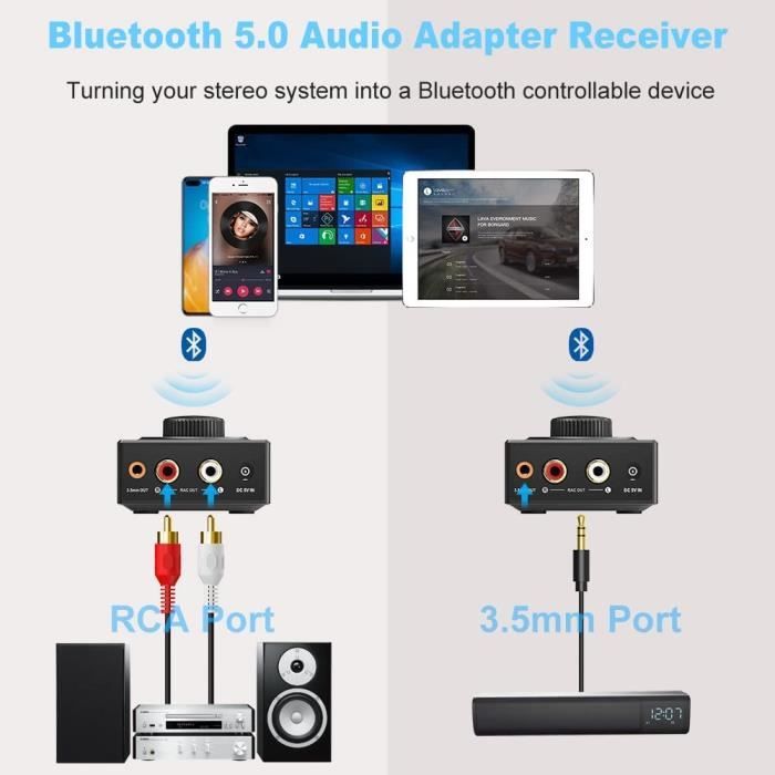 YMOO Récepteur Bluetooth 5.2 HiFi,Adaptateur Bluetooth Aptx à Faible  Latence-LDAC,3,5 mm AUX-RCA Output, Boitier Bluetooth avec 124 - Cdiscount  Informatique