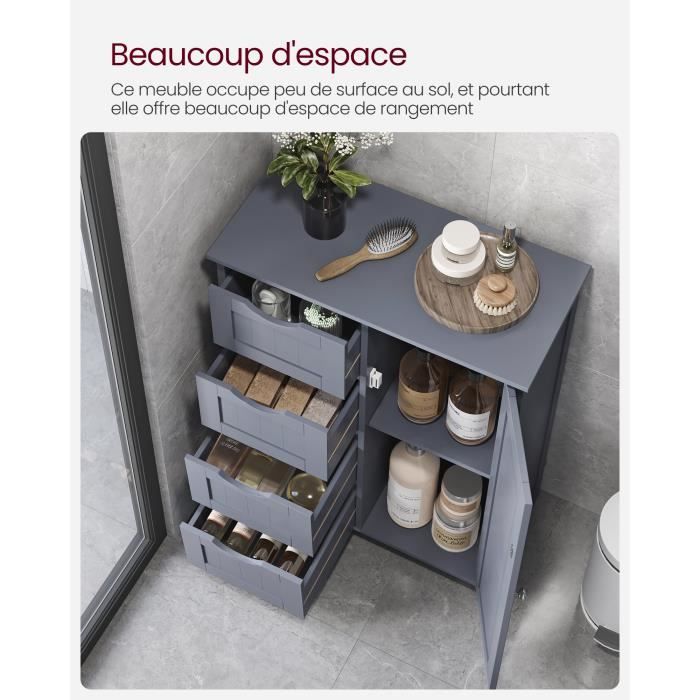 VASAGLE Badkamerkast, smalle badkamerkast, bijzetkast, commode, met 4 laden, kastdeur, verstelbare plank, 30 x 55 x 82 cm, lauriergroen LHC041C02