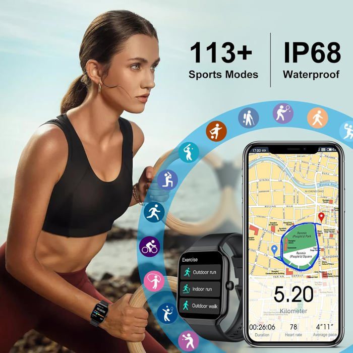 Fitness Tracker Montre Connectée Enfant,1,83HD Montre Intelligente pour Garçon Fille IP68 Étanche avec 120+Mode de Sport,Noir - Téléphonie
