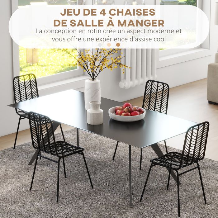 HOMCOM Chaises De Salle à Manger Design Scandinave Lot De 2 Chaises Pieds Effilés Métal Noir