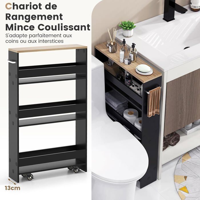 COSTWAY Chariot de Rangement à roulettes avec 4 Tiroirs Plastiques