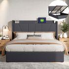 EIFSON Lit coffre 160x200 cm avec USB et Type-C, Lit double 160x200 avec rangement et sommier à lattes, Lin, Gris