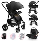 BRAND Poussette 3 en 1-Poussettes Canne Combinée - Portable Pliant en Un Clic-Poussettes Citadines Avec Siège Auto - 0-4 ans - Noir