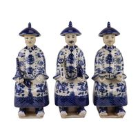 Fine Asianliving Figurine en Porcelaine Empereur Assis Chinois Trois Générations Bleu Blanc Peint à la Main Set/3 L 11 x P 10 x H 27
