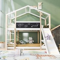 CREAHAPPY Lit enfant cabane dans l'arbre avec toboggan et échelle 90 x 200 cm, lit loft pour enfant sommier à lattes - blanc naturel