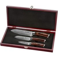 Wakoli Edib Ensemble de 3 couteaux damasses en acier damasse japonais veritable 67 couches I Set de couteaux de cuisine tranc