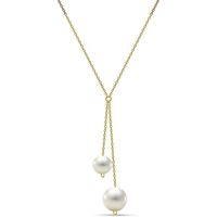 MIORE Bijoux pour Femmes Collier avec Pendentif 2 Perles d'eau douce blanches 8 mm Chaine Longueur reglable 42-45cm en Or Jau