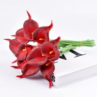 5pcs - Vin rouge - Bouquet de fleurs artificielles Calla lys, 5 pièces, fausses fleurs pour un Bouquet de mar