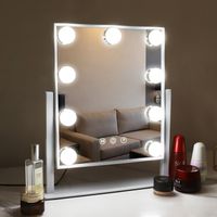FENCHILIN Hollywood Miroir de Maquillage, USB Charge / 360 Degrés Rotation / 10x Loupe - 25cmx30cm, Blanc