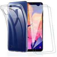 Coque Samsung Galaxy A10 + 2 Verres Trempés Protection écran 9H Housse Silicone Transparent Ultra Fine Anti-Rayures