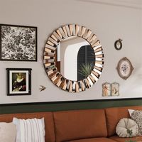 Miroir Décoration Salon Miroir Rond Mural 60cm Design Cadre en Verre pour Salle de Bain Chambre