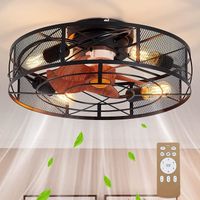 Ventilateurs de Plafond avec Lumière et Télécommande Lampe de Ventilateur E26 Vintage Fan Plafonnier Métal Cage Lustre