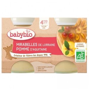 COMPOTE DESSERT FRUITÉ Babybio - Petit Pot Bébé Mirabelle Pomme - Bio - 2x130g - Dès 4 mois