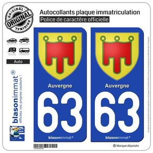 2 Stickers Autocollant style Plaque MOTO d/épartement 63