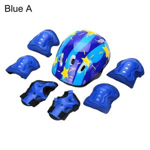CASQUE DE VÉLO 7 Pcs Casque Vélo Enfant Sets de Protection Protège-Poignet Coudière Genouillère Sports pour Roller Patinage-Style A Bleu