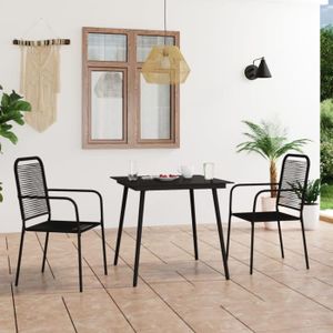 Ensemble table et chaise de jardin Mobilier à dîner d'extérieur 3 pcs Corde en coton et acier Noir