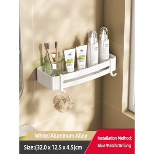 PORTE ACCESSOIRE Support de douche,White 1Square--étagère salle de bain maquillage organiseurs de rangement alliage'aluminium étagère de douche acces