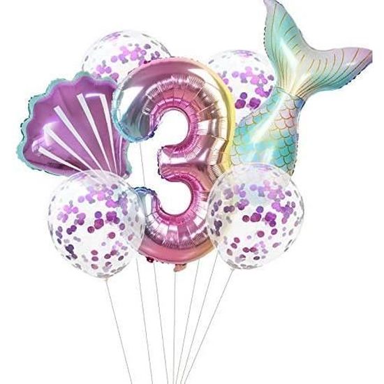 Grand Ballon Sirene 3 Ans Pour Anniversaire D Enfant Decoration Fille 1 Ballon Sirene Xxl 3 Chiffres 1 Ballon 4 Ballons A Cdiscount Maison
