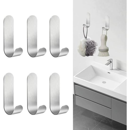 Lntyq Lot De 4 Crochets Muraux Autocollants Modernes En Acier Inoxydable - Sans Perçage - Sans