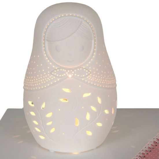 Lampe bureau cadeau décoration design Rétro Vintage Lampe Matriochka Babouchka en porcelaine 24 cm