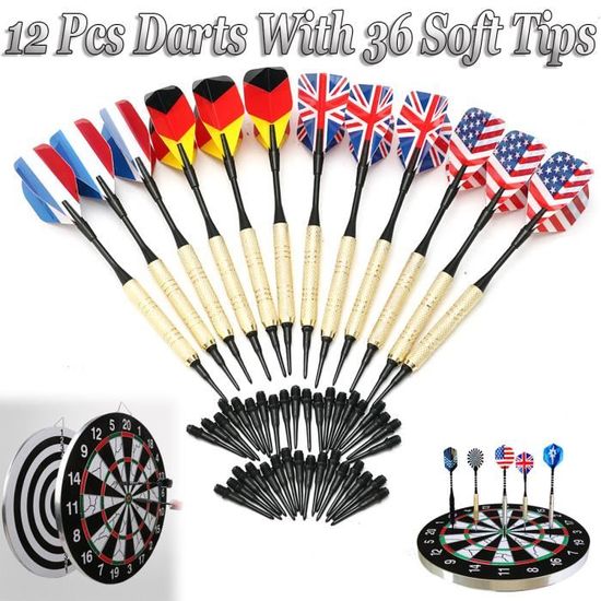 Grebarley Fléchettes Pro Pointe Acier – Lot 12 Darts 22/24g, Tiges Alu, 9 Ailettes, 20 Anneaux – Prise Antidérapante