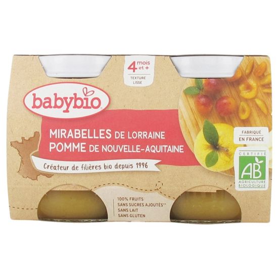 Babybio Petit Pot Bébé Mirabelle Pomme Bio 2x130g Dès 4 mois