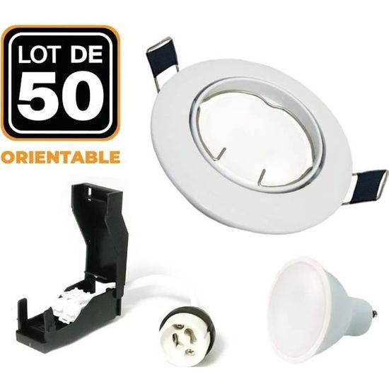 Lot De 10 Spots LED Dimmables 3 Positions - 7W équivalent 56W - Blanc Chaud, Finition Blanche