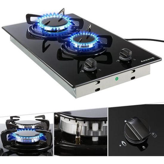 Plaque de cuisson Cuisinière à gaz de 2 flammes Vitrocéramique Grilles