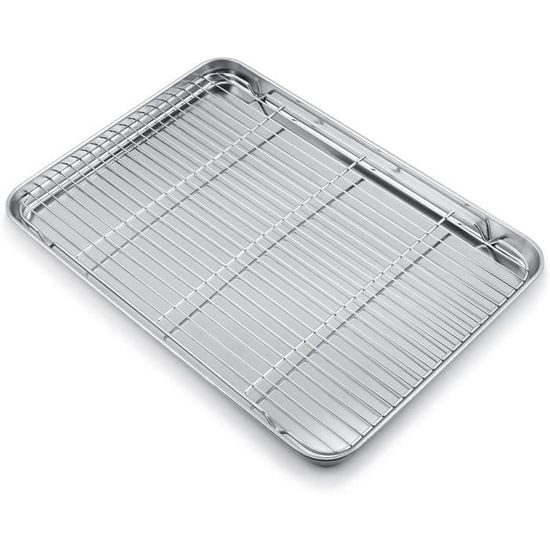 Plat à Rôtir Rectangulaire En Acier Inoxydable Avec Grille - 23.5x17.5x5 Cm, Facile à Nettoyer