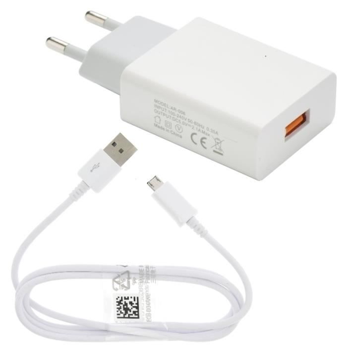 Pour Samsung Galaxy GRAND PRIME : Chargeur USB 2A Blanc Câble Micro USB 1m